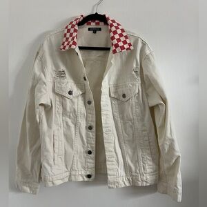 Elwood Men's Off White Distressed Denim Trucker Jean Jacket Size M